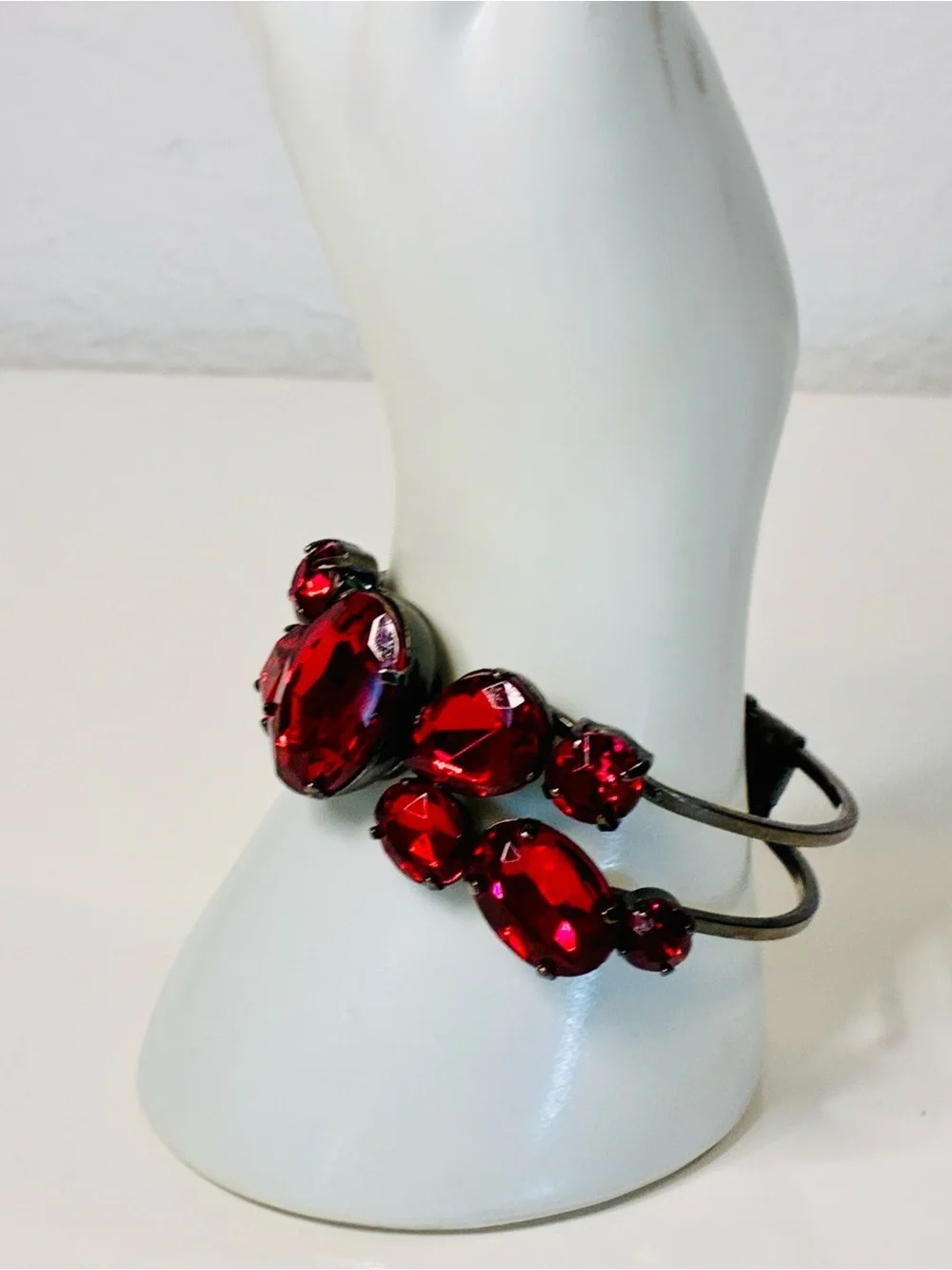 Bold Crimson Red Crystal Statement Cuff Clamper Bracelet - Women's Jewelry